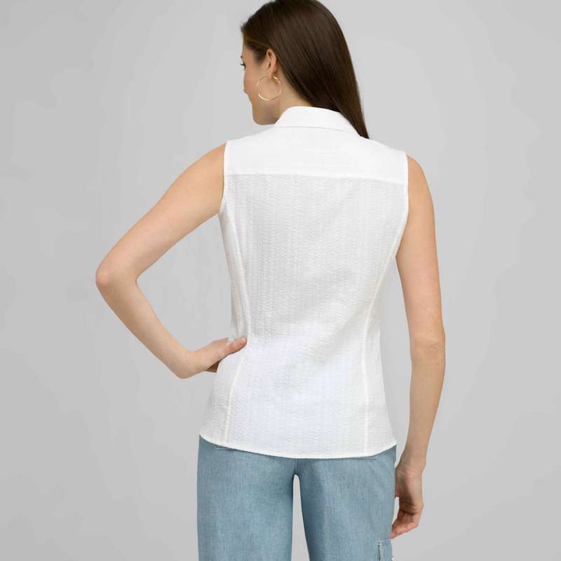 Sleeveless Button Down Blouse., White, large image number 1